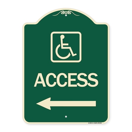 Access With Updated Isa Symbol And Left Arrow Heavy-Gauge Aluminum Architectural Sign